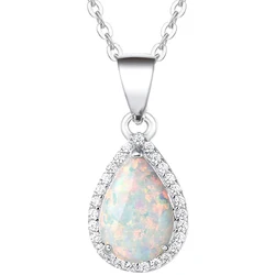 Huitan Pear Imitation Opal Pendant Necklace for Women Elegant Wedding Party Female Accessories Birthday Gift New Fashion Jewelry