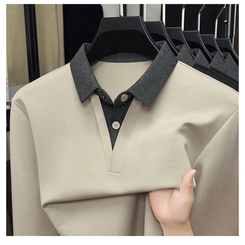 

Spring New All Match Men's Long Sleeved T-shirt Autumn Casual Thin Polo Shirt Fashion Fake Two Men's Social Shirts