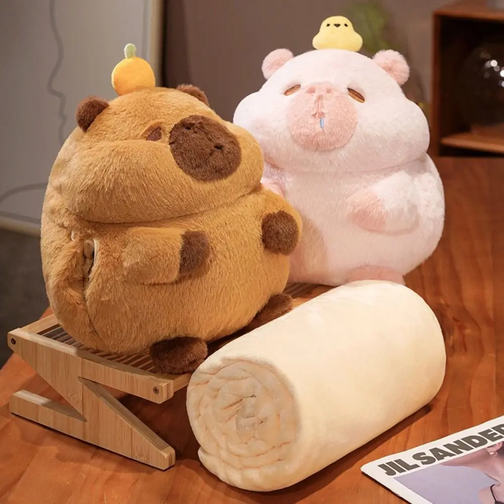 Wskins-Oreiller à main Capybara avec couverture, oreiller de sieste multifonctionnel, peluche au beurre, jouet doux mignon, jouet moelleux Anime