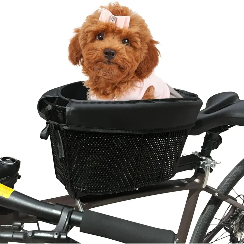 

Mountain Bike Basket for Puppy, Adjustable Safety Strap Pet Bicycle Carrier, Enjoy Bicyle Time with Pets(Black)