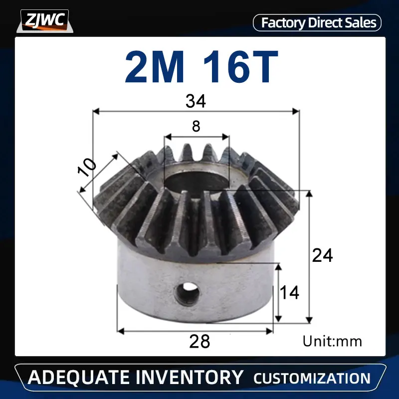 

1pc Bevel Gear 2 Mod 16Teeth 2M 16T With process Hole 8mm 90 Degree Drive Commutation Steel Gears with Screw