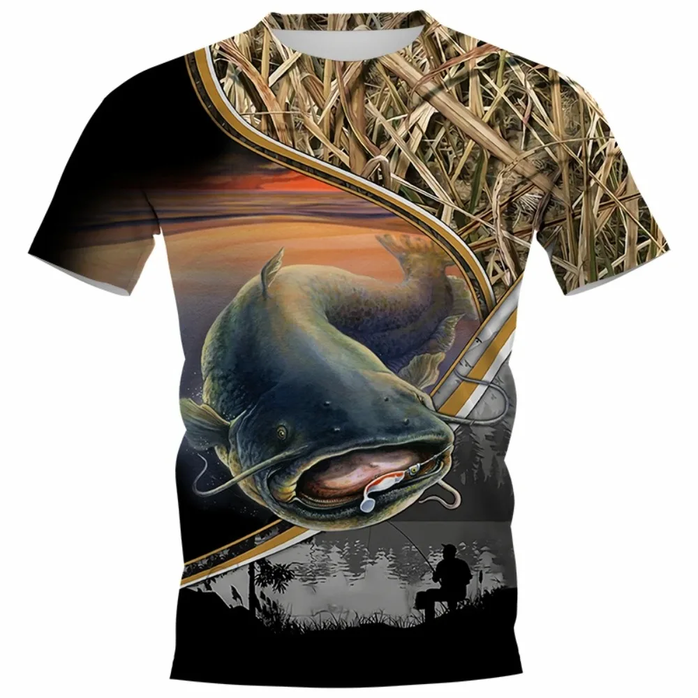 Summer Popular Carp Pattern Fishing Full Print Men's and Women's T-shirts 3D Catfish Print T-shirts Short Sleeved Casual Street