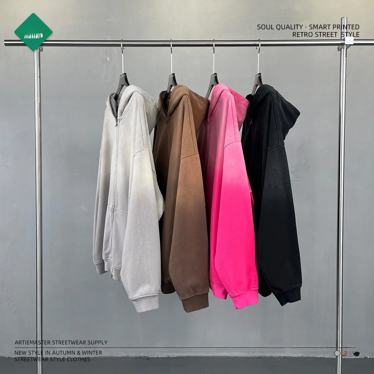 

Мужская толстовка Artie Master на молнии, винтажная, с эффектом потертости, осенне-зимняя, модная, брендовая, с эффектом спрей-окрашивания, мужская куртка-кардиган на молнии