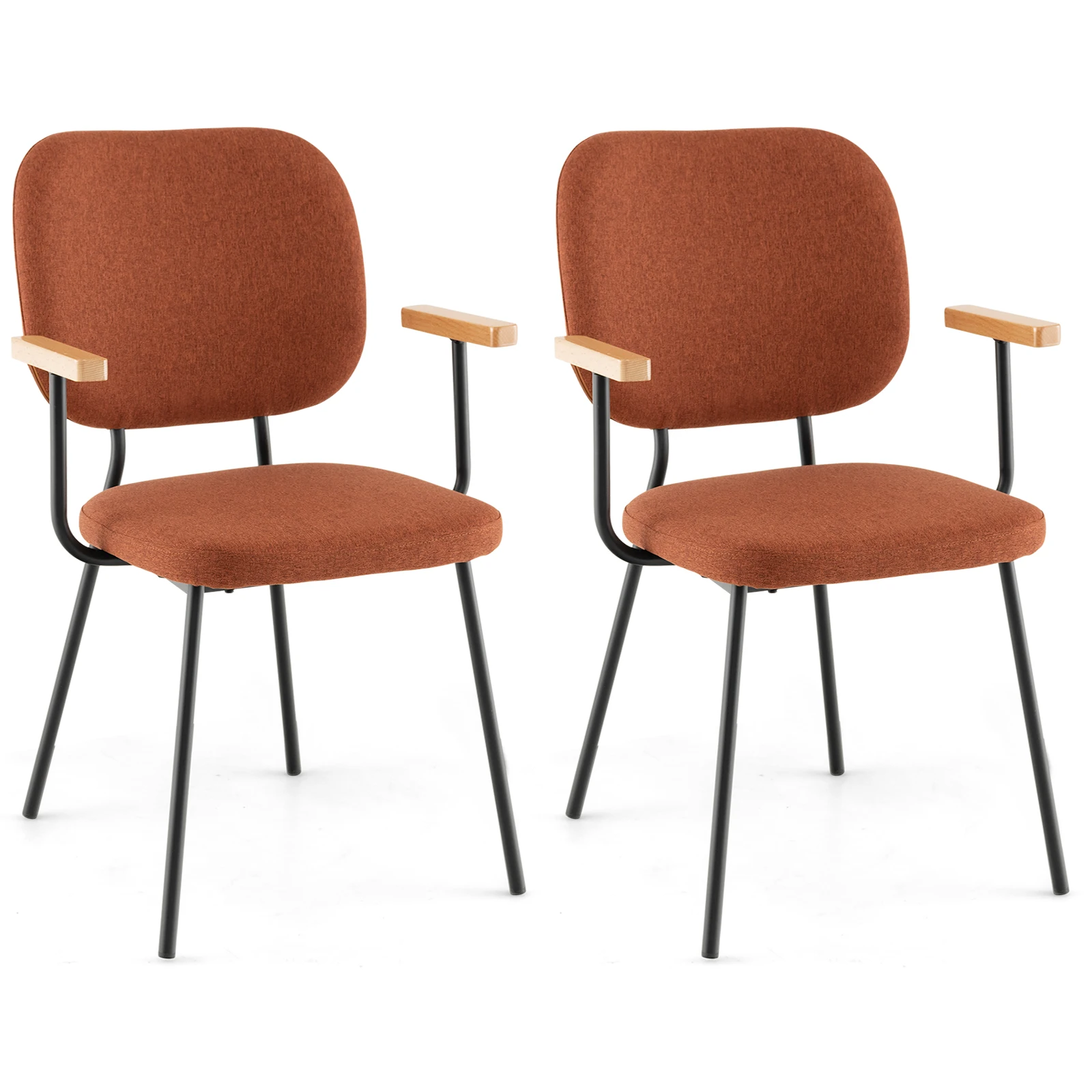 Set of 2 Modern Linen Fabric Dining Chairs Padded Kitchen Accent Armchair Orange