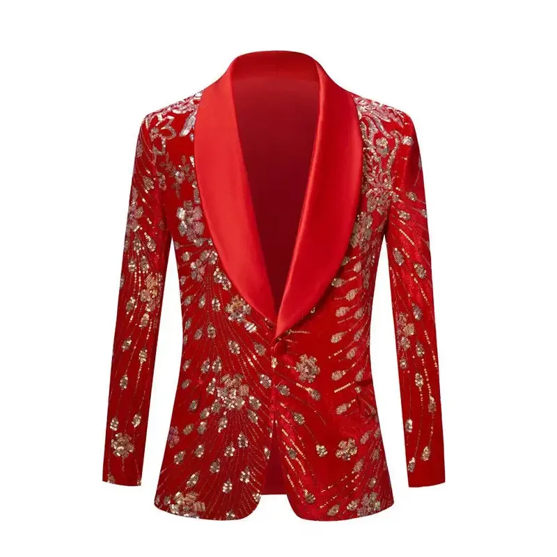 DY20Chaqueta Blazer de lentejuelas doradas para hombre, moda 2023, vestido ajustado con un botón, traje, Blazer para hombre, traje para fiesta, boda, escenario, Homm