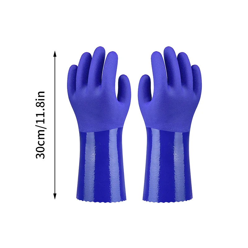 Reusable PVC Gloves Chemical Proof Safety Protective Waterproof Working Glove Protect Anti-Skid Insulating Blue Fully Coated