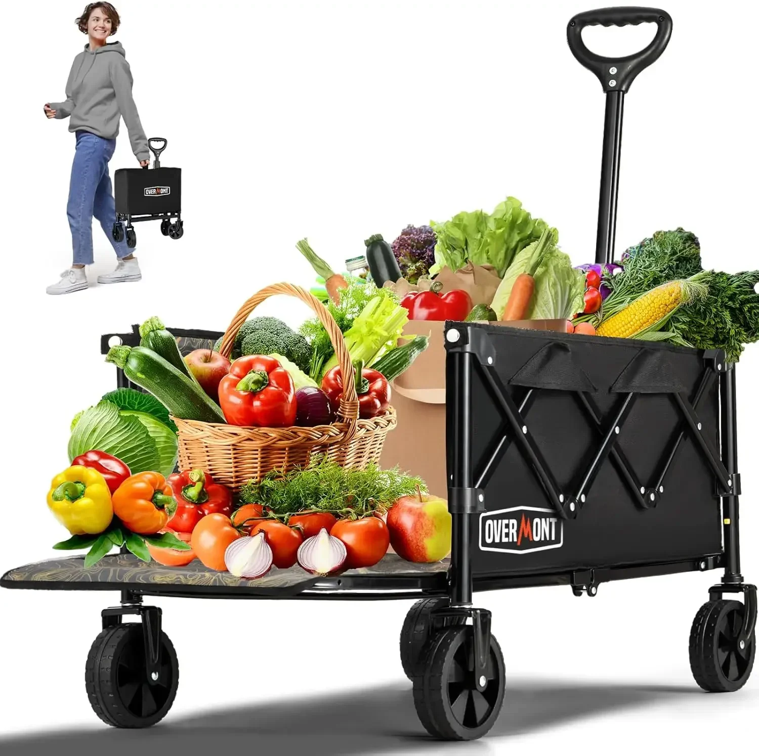 

200L Foldable Wagon Cart - 49.2" Extended Heavy Duty Collapsible Folding Utility Wagon with All-terrain Big Wheels