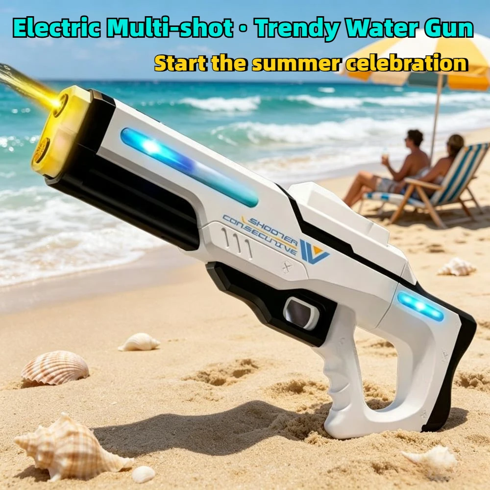 ベストセラー-パルス式電動水鉄砲-自動吸水-強力連続噴射-光る水鉄砲-子供向けおもちゃ