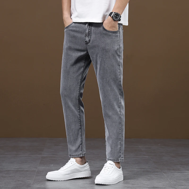 High Quality 2026 New Trendy Nine Point Ankle Jeans for Men Trendy Brand Versatile Spring Summer Tight Slimming Stretch Pants