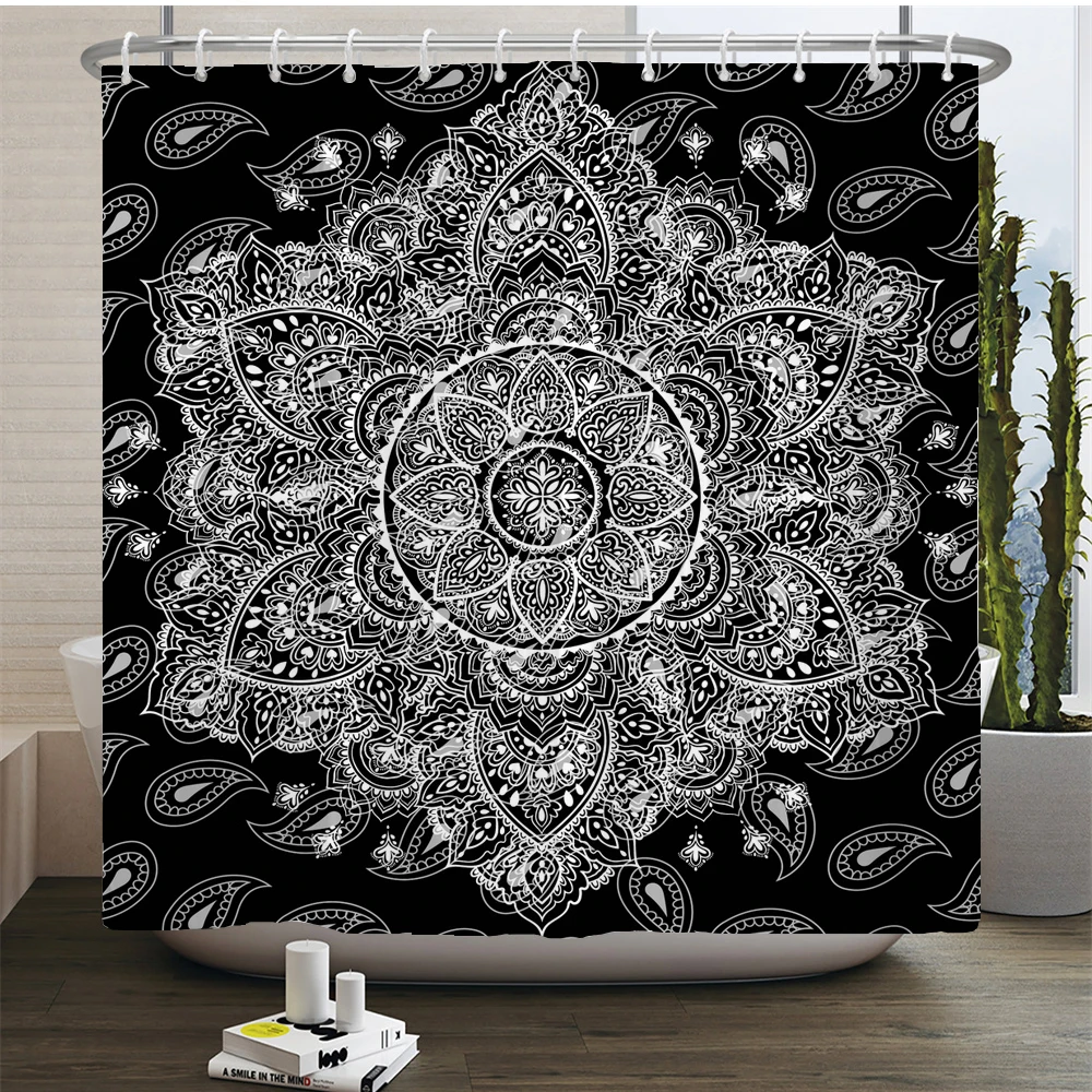 Mandala Shower Curtains Datura Decor for Bathroom Polyester Fabric Decorative Bath Screen Toilet Cover Rugs Carpet WC Sets