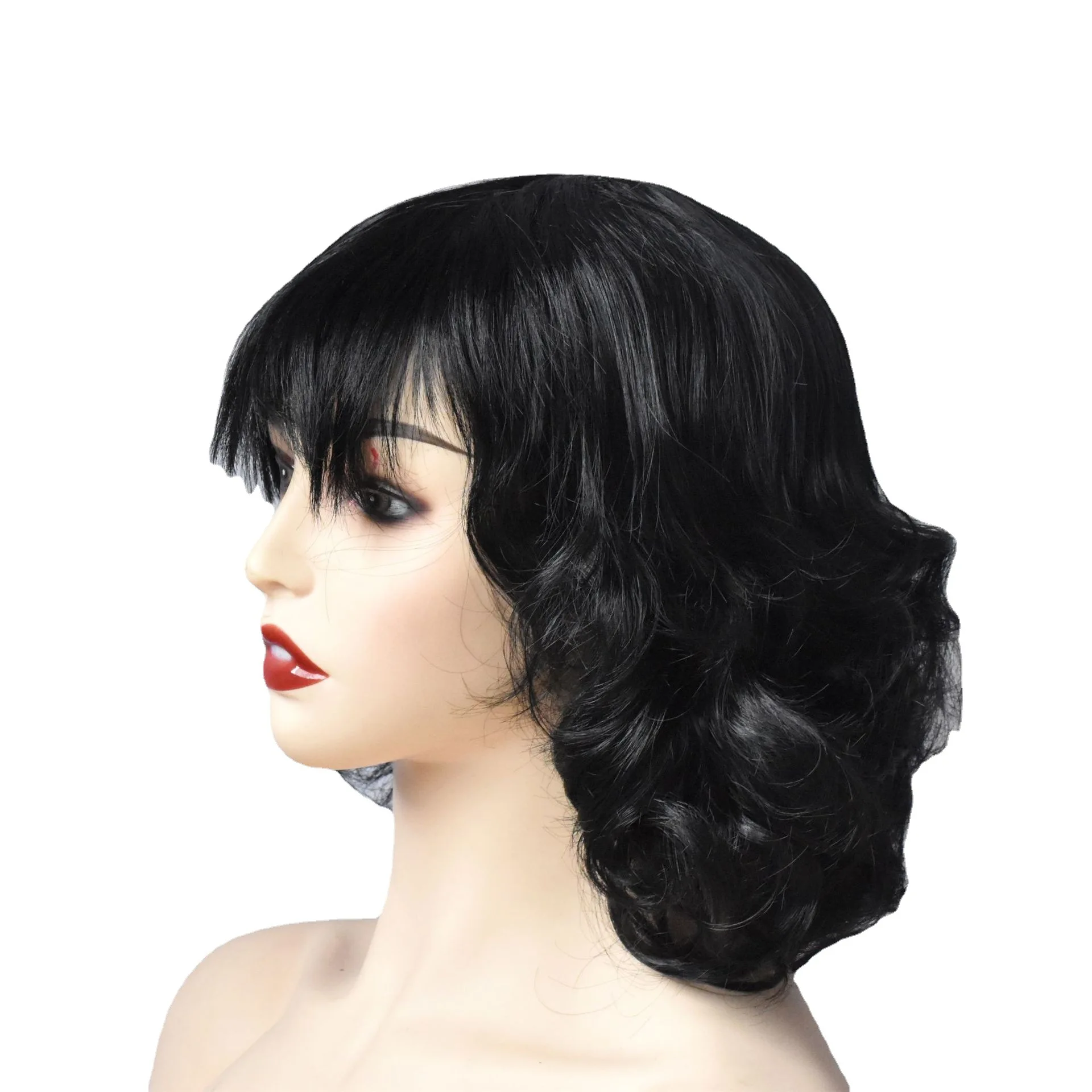 Nouveau style perruque naturelle et moelleuse mode grand-mère noir grand-mère pleine tête perruque