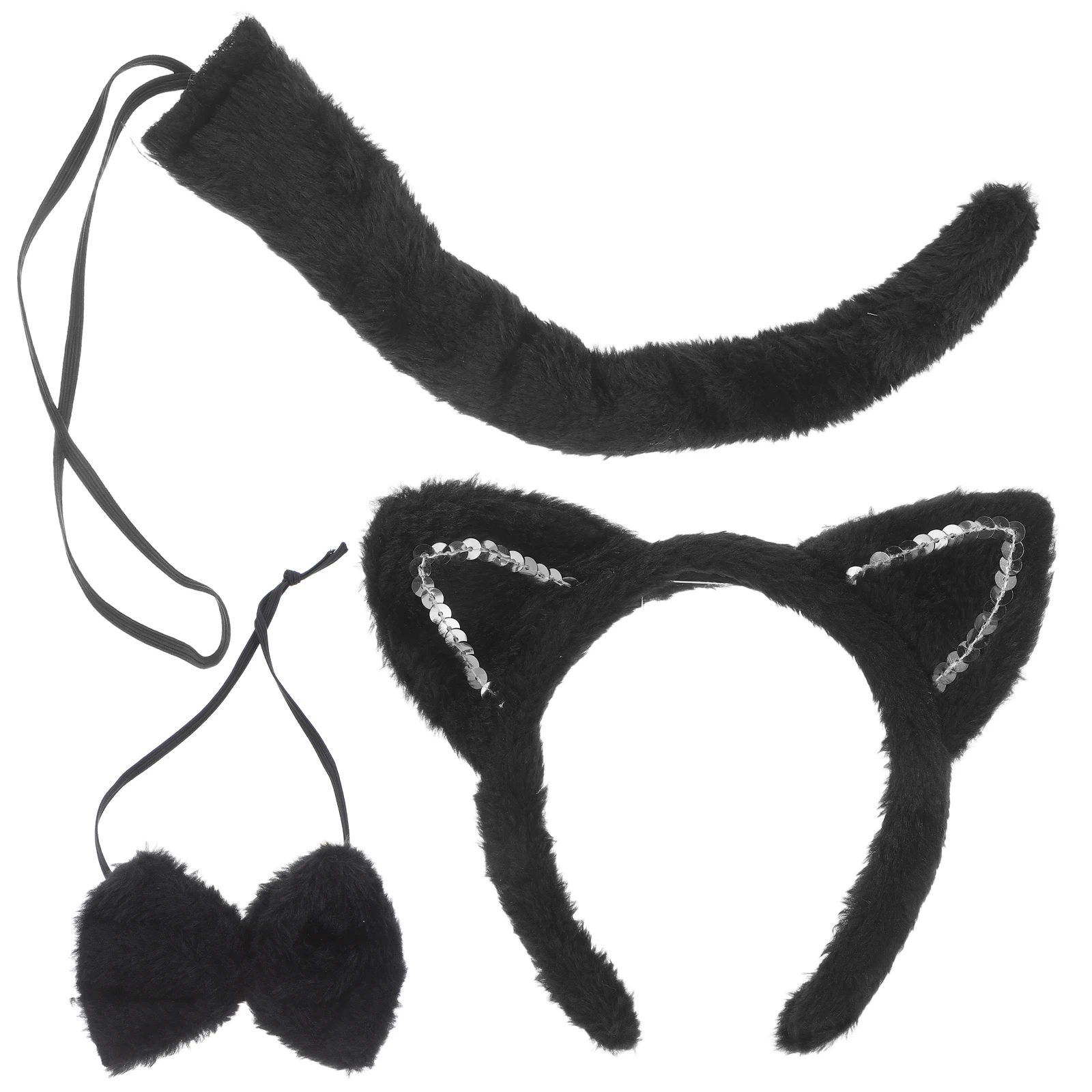 1 Juego de diadema con orejas, accesorios de disfraz de Halloween peludos y suaves para adultos, Cosplay, accesorio de cola, vestido