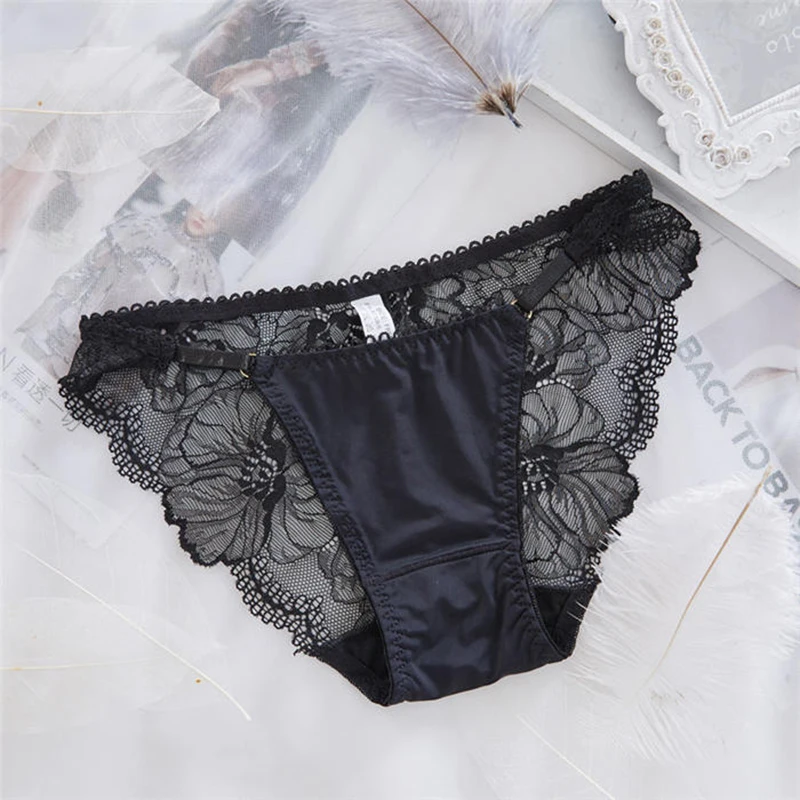 Women\'s Sexy Fashion Lace Panties Seamless Cotton Breathable Briefs Girls Transparent Underpants Underwear 1 Piece