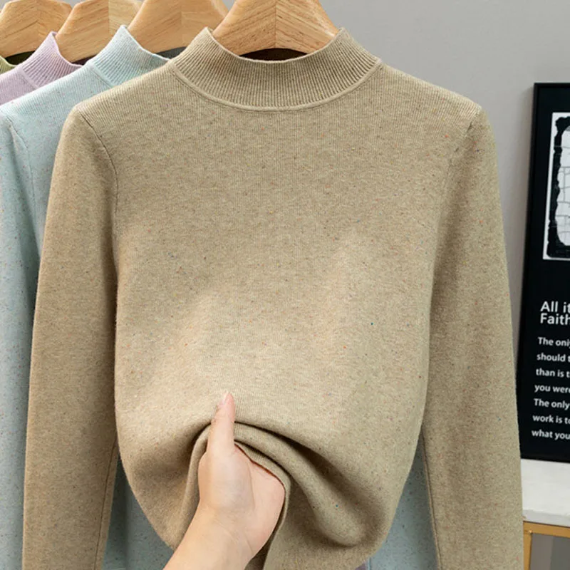 Swetry damskie Nowy sweter z długim rękawem, dzianinowy, damskie pulowery, dopasowany sweter z golfem, dzianinowy sweter damski, topy, odzież dzianinowa Q2041