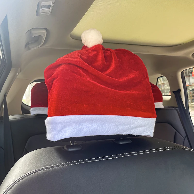 1pc Christmas Car Seat Hat Headrest Solid Color Cover Christmas Car Seat Protection Christmas Decor New Year Navidad Noel Supply