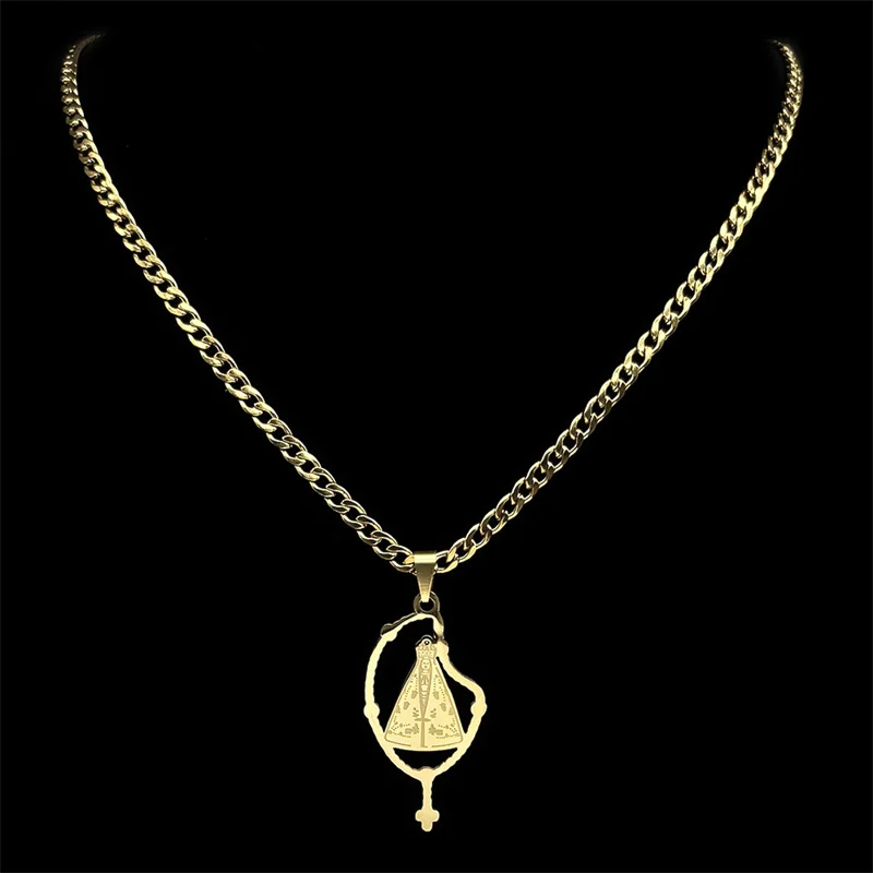 Brazilian Aparecida Necklace for Men Women Stainless Steel Gold/Silver Color Virgin Mary Cross Chain Necklace Jewelry Collar