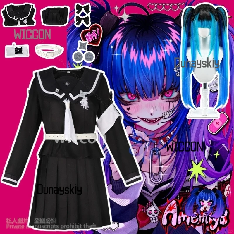 

Amemiya Darumi Japanese Jirai Kei Girls Cosplay Anime Game The Hundred Goth School Uniform Black Mini Dress Jsk Lolita Halloween