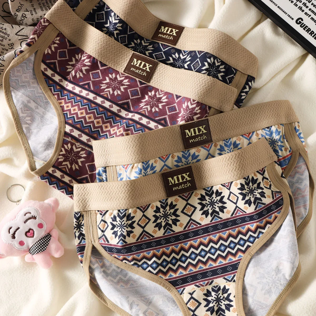 3Pcs/Pack 100% Cotton Vintage Print Women's Brief Sexy Hygroscopic Breathable Lingerie Female Comfortable Soft Crotch Underwear