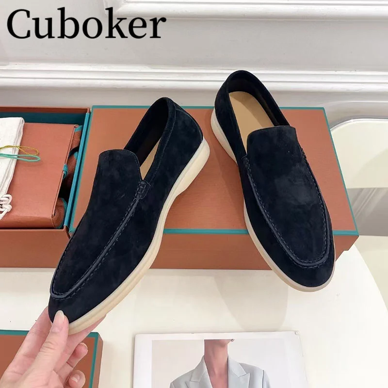 2024 Runway Brand Kidsuede Men Flat Causal Shoes Round Toe Women Loafers Slip-on Spring Summer Outside Walking Shoes For Men