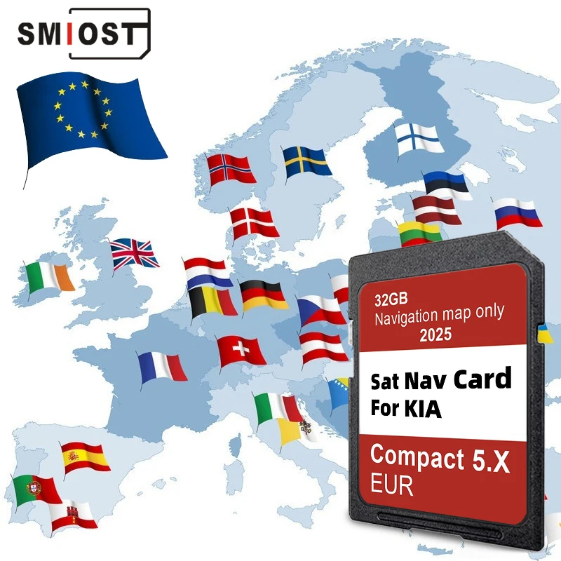 

GEN5 Navigation SD Card Update for KIA Compact 5.X Carens/Ceed/Niro/Optima/Picanto/Rio/Soul/Sportage/Stonic Cover 32GB EU Maps