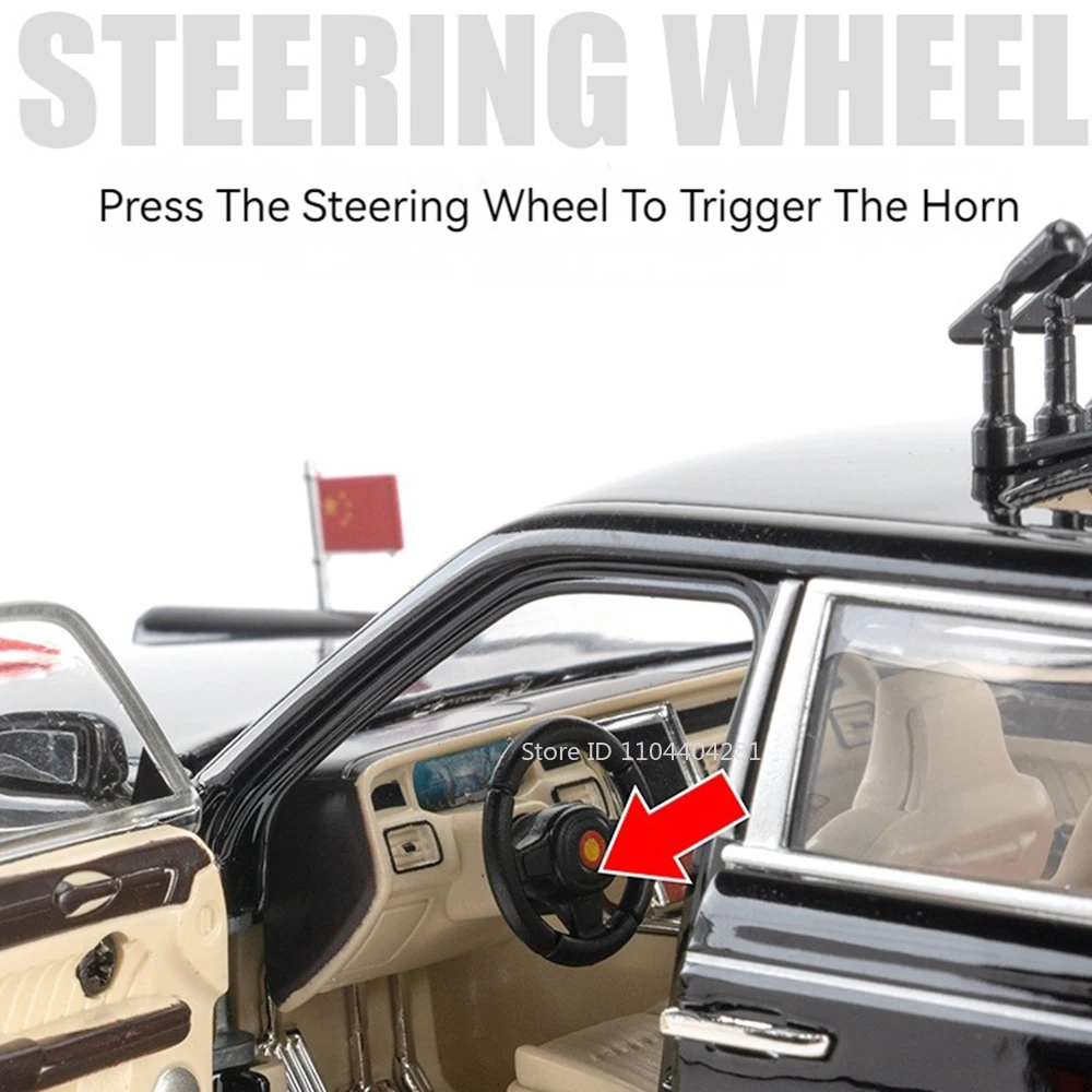 1:24 Boom GQI L5 E-HS9 Modèle Jouets Voiture Moulé Sous Pression 70e travailleurs Défilé Voitures Son Lumière nervure Arrière ChimOrnements pour Ami Cadeaux