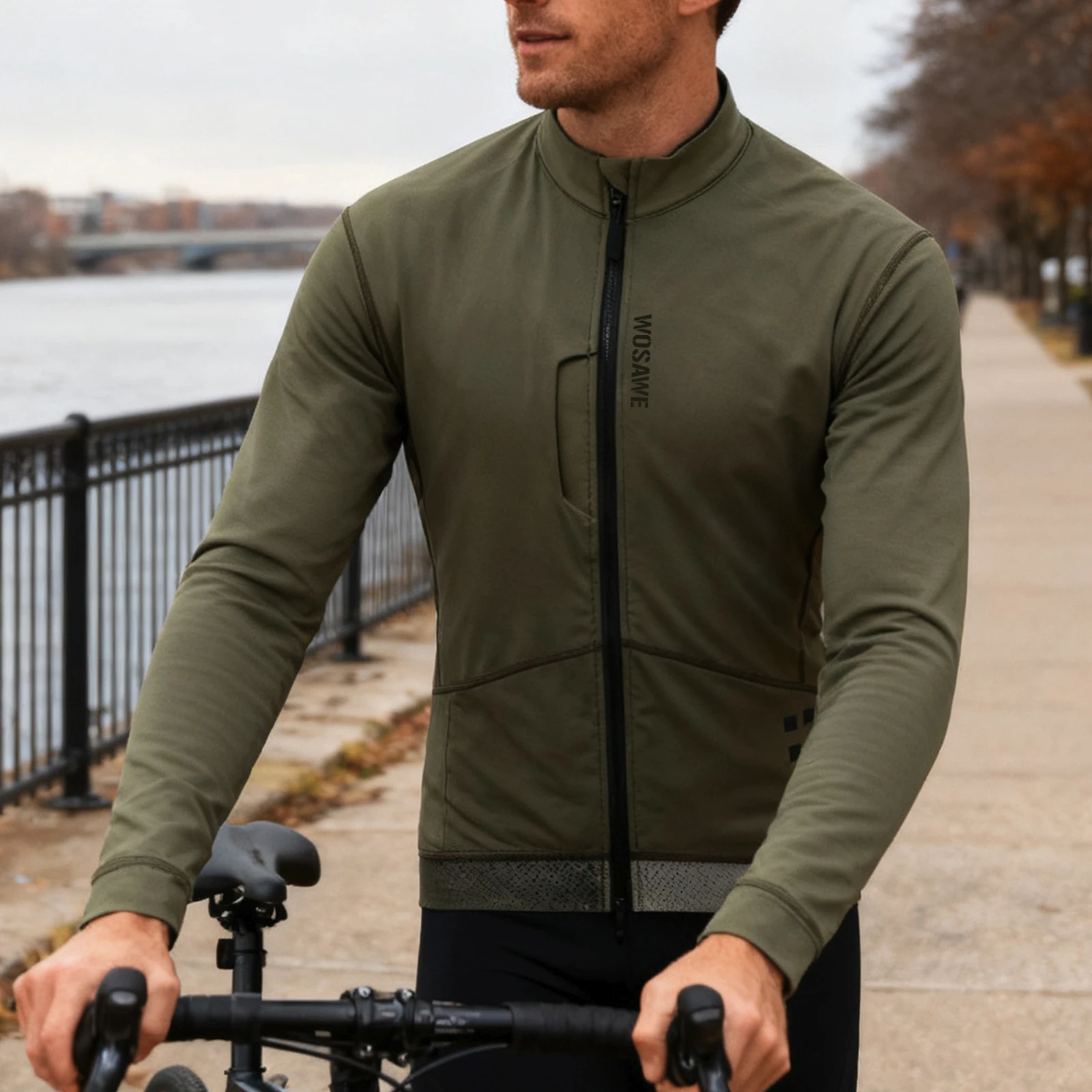 WOSAWE Men\'s Winter Cycling Bike Jackets Windproof Thermal Bicycle Clothing for Men Warm Fleece Road Bike Windbreaker