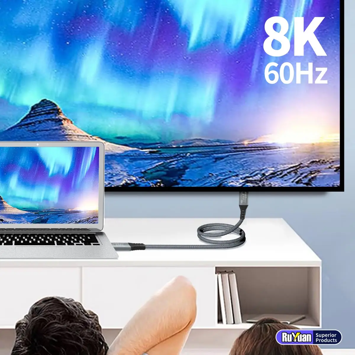 كابل USB4 240 وات USB C إلى C، 40 جيجابت في الثانية Thunderbolt 4 & 8K@60 هرتز لأجهزة MacBook Pro، iPad Pro، iPhone 15/16/17، SSD، Dell/HP للكمبيوتر المحمول