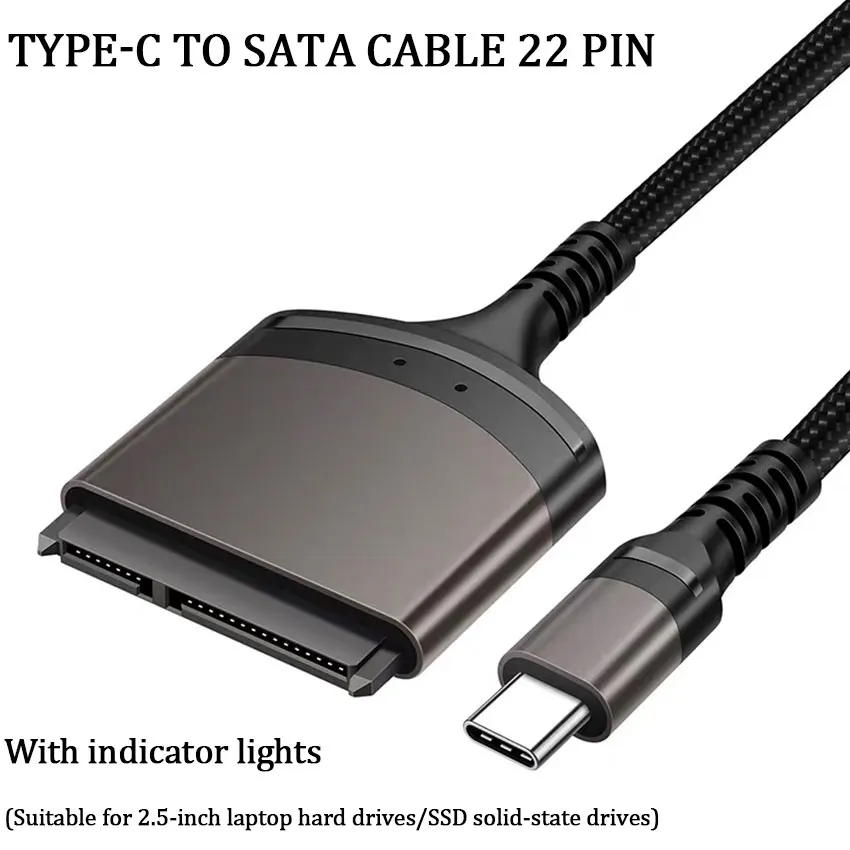 23cm USB 3.0/Type C To SATA Cable 7+15/22 Pin Computer Connector Aluminum Shell External Converter 1 Gbps for 2.5 Inch SSD HDD