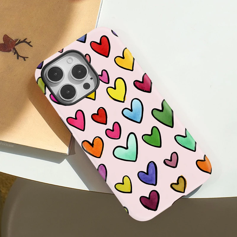 Fcicicase 2 in 1 Magnetic Phone Case For iPhone 15 14 13 12 11 Pro Max 16 17 Air Colorful Love Heart For Magsafe Acrylic Cover - view 6