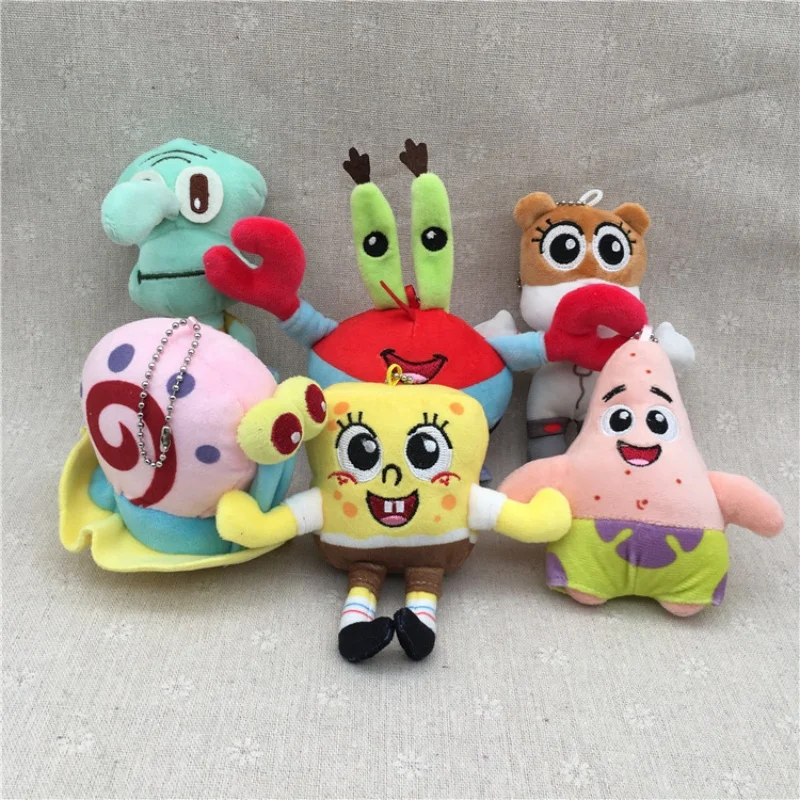 6pcs/set 12cm SpongeBob Patrick Star Gary Squidward Tentacles Plush Dolls Small Pendant Bag Hangings Christmas Birthday Gifts