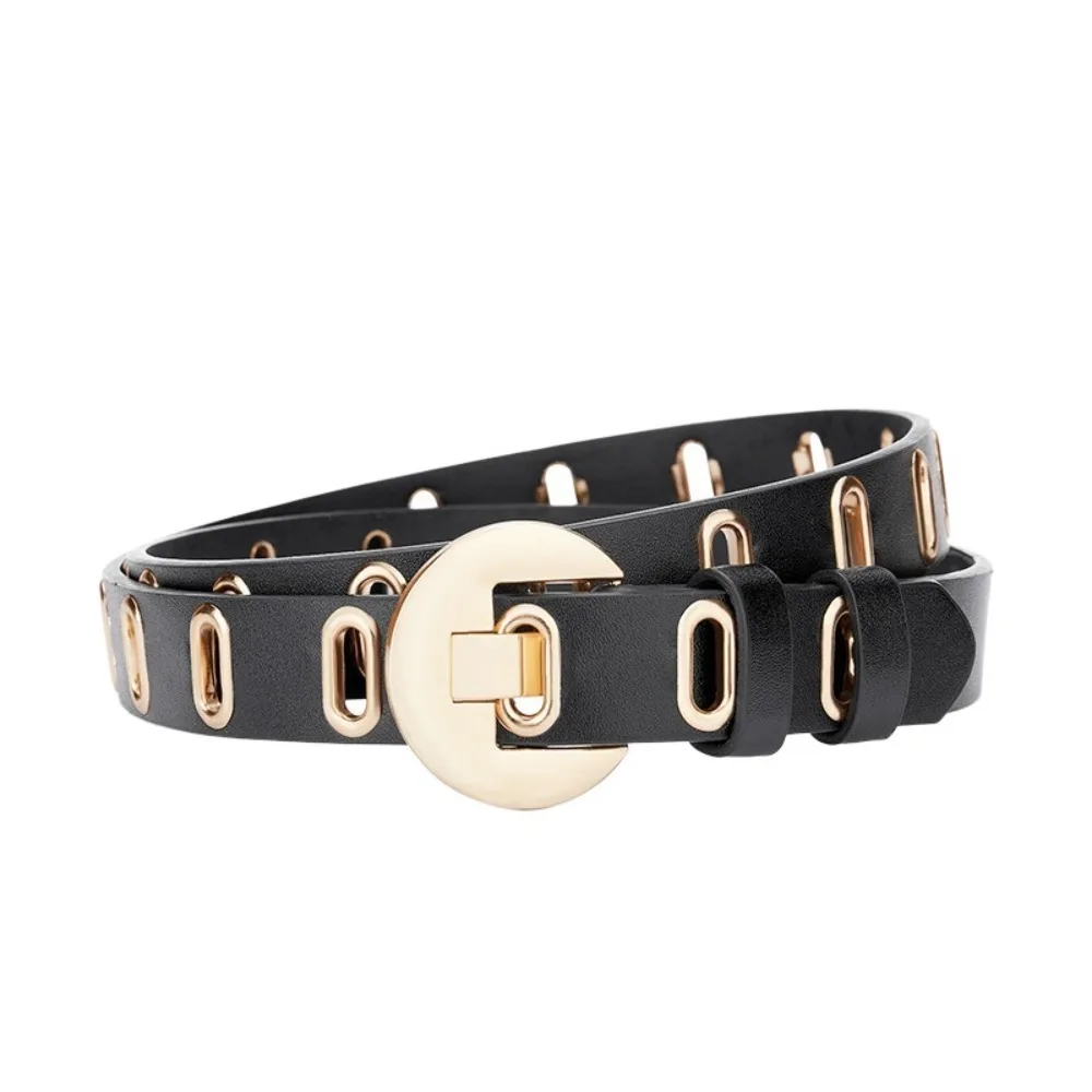 

Casual Round Buckle PU Leather Belt Hollow Thin Women Waistband Korean Style Y2K Waist Belt Jeans