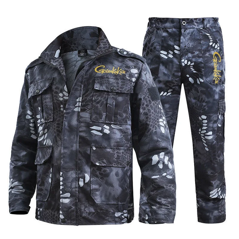 Spring Outdoor Black Python Pattern Camouflage Suit Fishing Protection Sets Wear-resistant Overalls Labor Protection Clothing