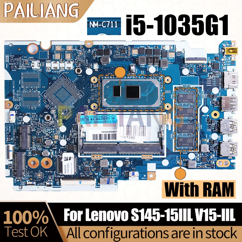 Imagem -02 - Placa-mãe Portátil para Lenovo 4gb de Ram S14515iil V15-iil Notebook Mainboard Nm-c711 I5-1035g1 5b20s43830 Completo Testado