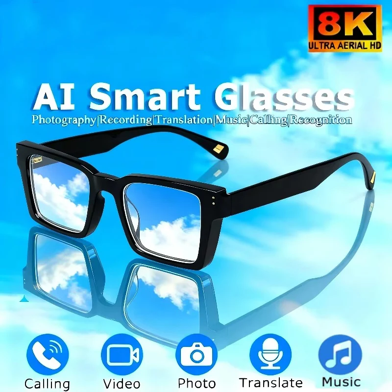 

8K AI Smart Glasses Multifunctional Camera Bluetooth Call Voice Assistant Music Player Translate Photochromic HD Glasses
