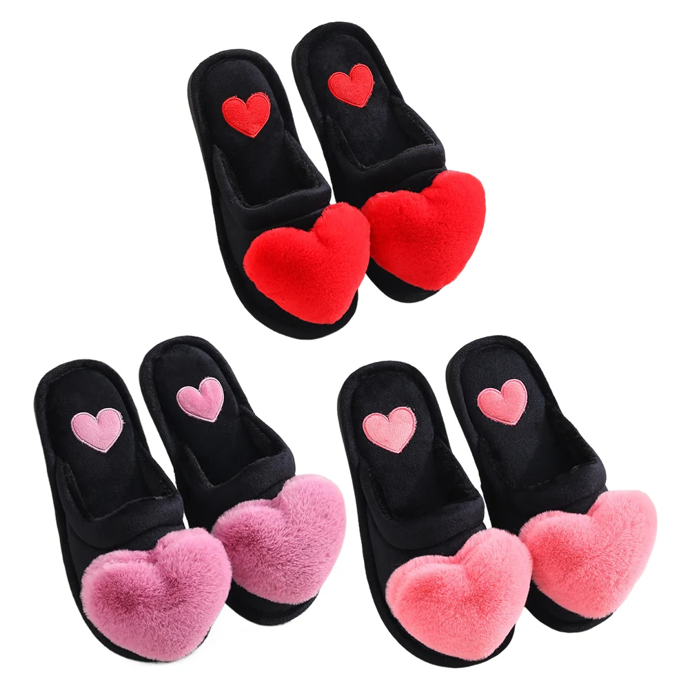 Pantofole da donna con cuore in peluche Pantofole con punta chiusa Pantofole termiche piatte antiscivolo Comode pantofole pelose carine per l'autunno inverno