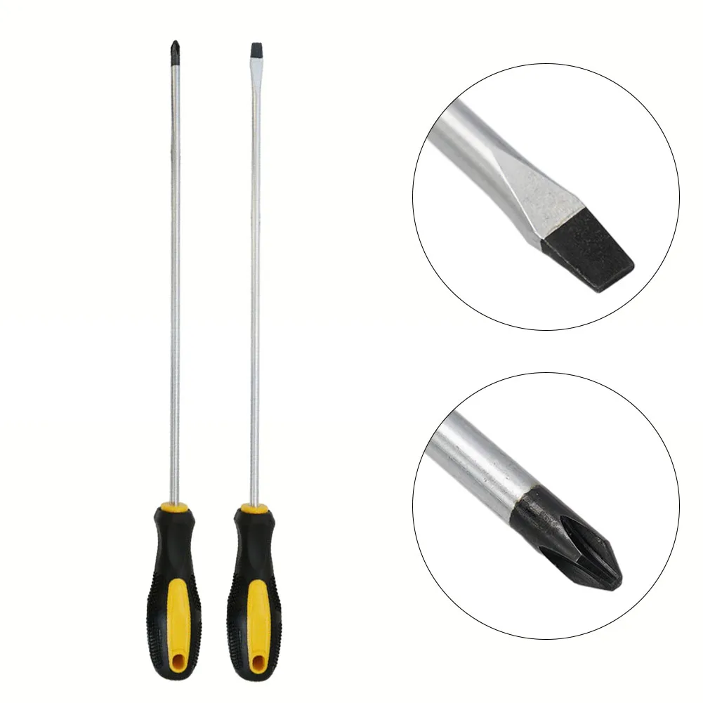 1/2pcs Extended Screwdriver Alloy Steel 12Inch Long Slotted Cross Screwdriver Magnetic Screwdriver With Rubber Handle