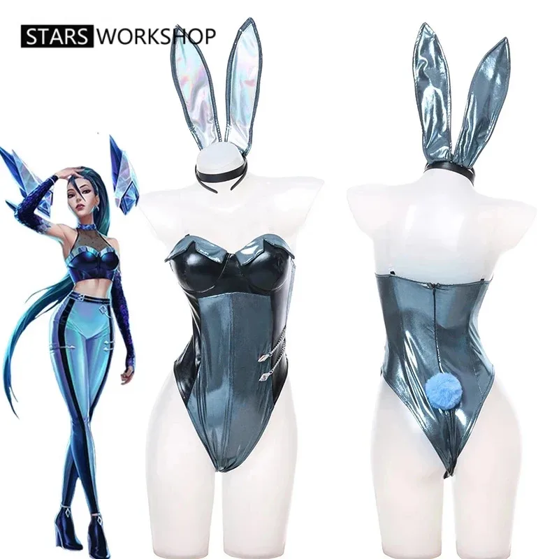 KDA Bunny Women Sexy Jumpsuits Girls Dresses Ahri/Evelynn/Akali/Seraphine Cosplay Costume Rabbit Ears Halloween Carnival Party