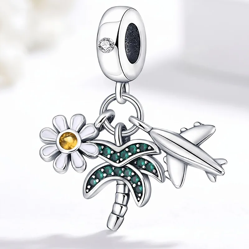 Jewelry for Womens Airplane Coconut Blossom Pendant Beadeds S925 Sterling Silver Original Bracelets DIY Charms Festival Luxury Gift