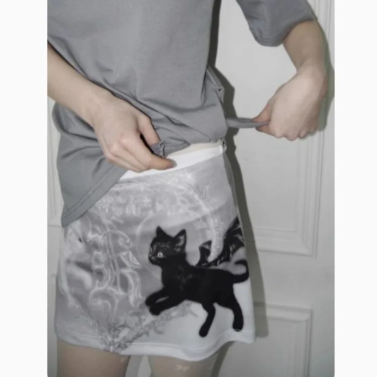 الكورية الشارع Y2k أسود أبيض القط الشرير سترة للنساء + عالية الخصر Bodycon كل مباراة السراويل التنانير 2025 صيف جديد قطعتين مجموعات