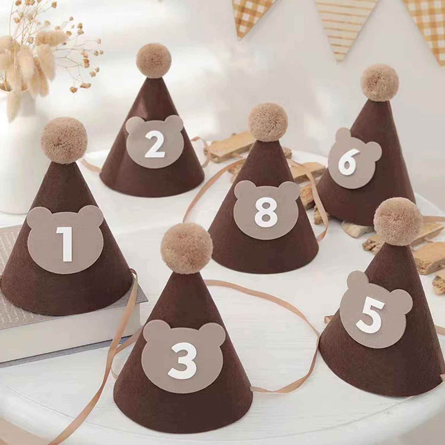 1pcs Felt Birthday Hat Baby 1 2 3 4 5 6 7 8 9 10 Year Boy Girl Cone Hat Headband Baby Happy Birthday Party Decorations Kids Gift