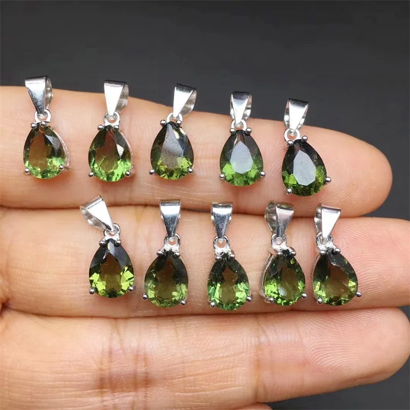 S925 Natural Czech Meteorite Teardrop Pendant Female For Women Trendy Irregularity Chain Wedding Jewelry Gift 1PCS