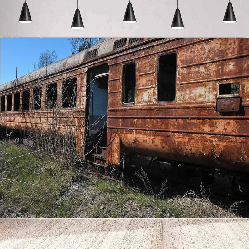 Old Abandoned Train Photography Backdrop Train Carriage Rusty Shabby Train Background Wall For Train Theme Halloween Party Decor