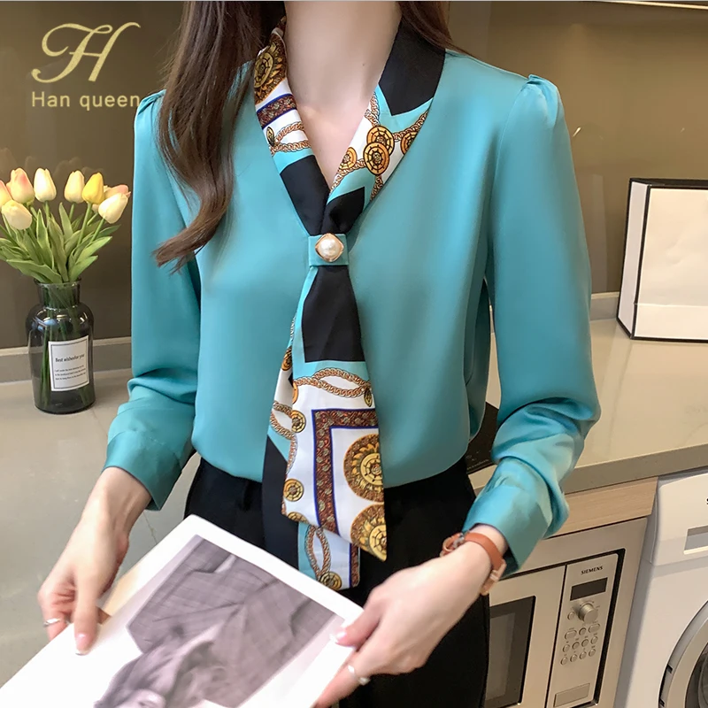 Office Lady Solid Color Blouse V-Neck Elegant Drawstring Bow Spring Autumn Female Button Chic Three-dimensional Decoration Shirt