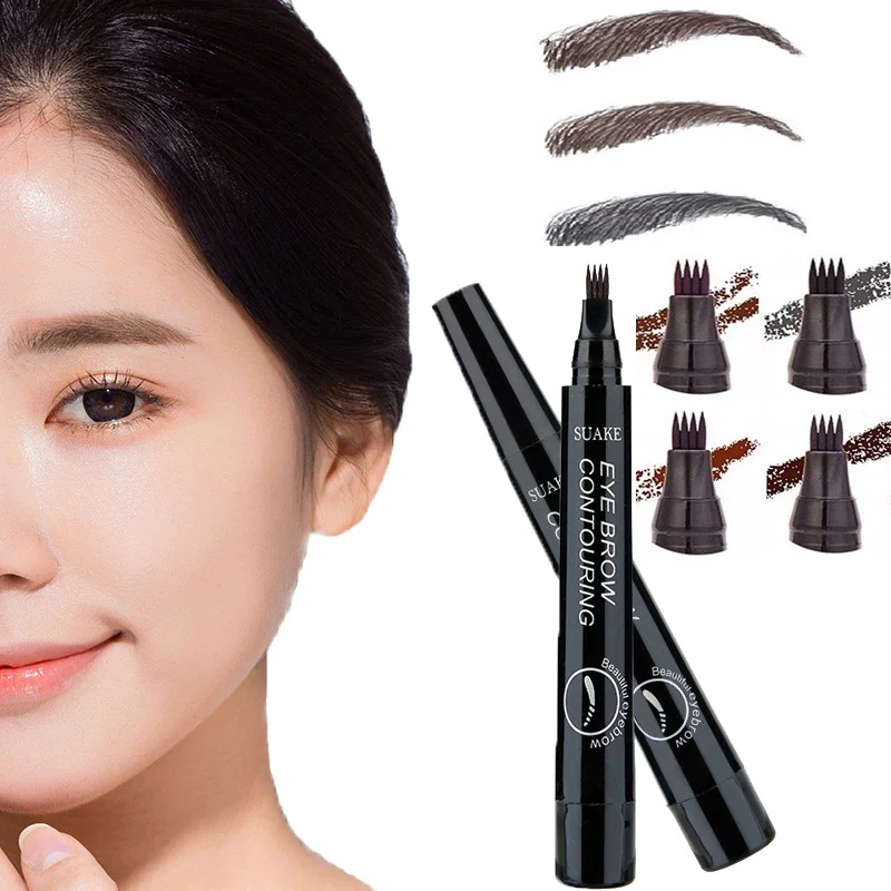5 colors Eyebrow Pen Waterproof 4 fork tip eyebrow tattoo pencil long lasting natural dark brown liquid eye brow pencil