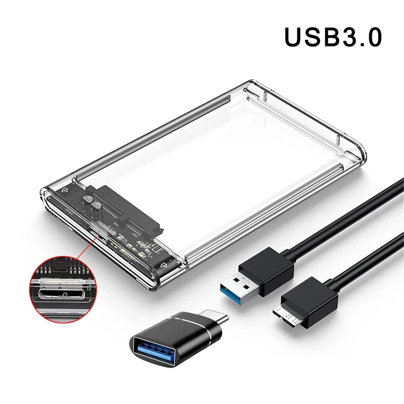 2,5 inch harde schijf behuizing USB 3.0/Type C naar SATA III Heldere externe harde schijf behuizing voor 2,5 inch SATA SSD HDD Ondersteuning UASP
