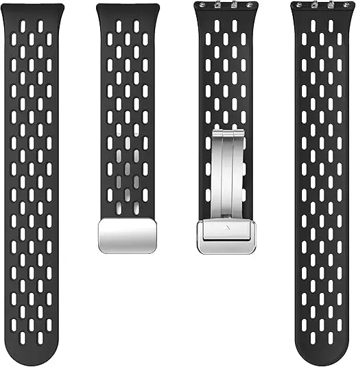 Magnetisches Silikonarmband für Samsung Galaxy Fit 3 / Galaxy Fit 3, atmungsaktives Mesh, magnetisch, faltbar, schwarzes Schnallenarmband – Detail 4