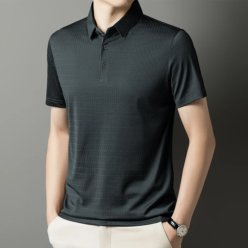 

Business Loose T-Shirt Male Clothes New Men's Solid Color POLO Shirt Short Sleeved Breathable Comfortable Elastic Top