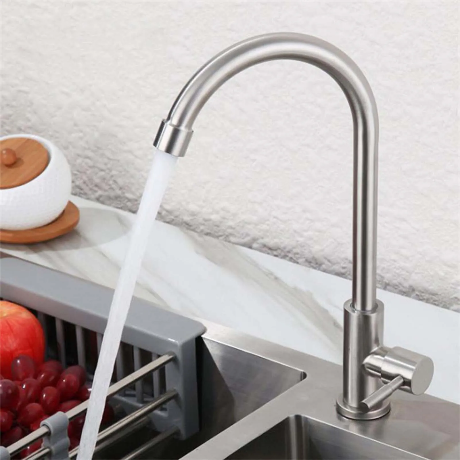 

Stainless Steel Cold Water Kitchen Sink Faucet Brushed Nickel Rotatable Single Hole Deck Mounted Kitchen Faucets Mixer Tap