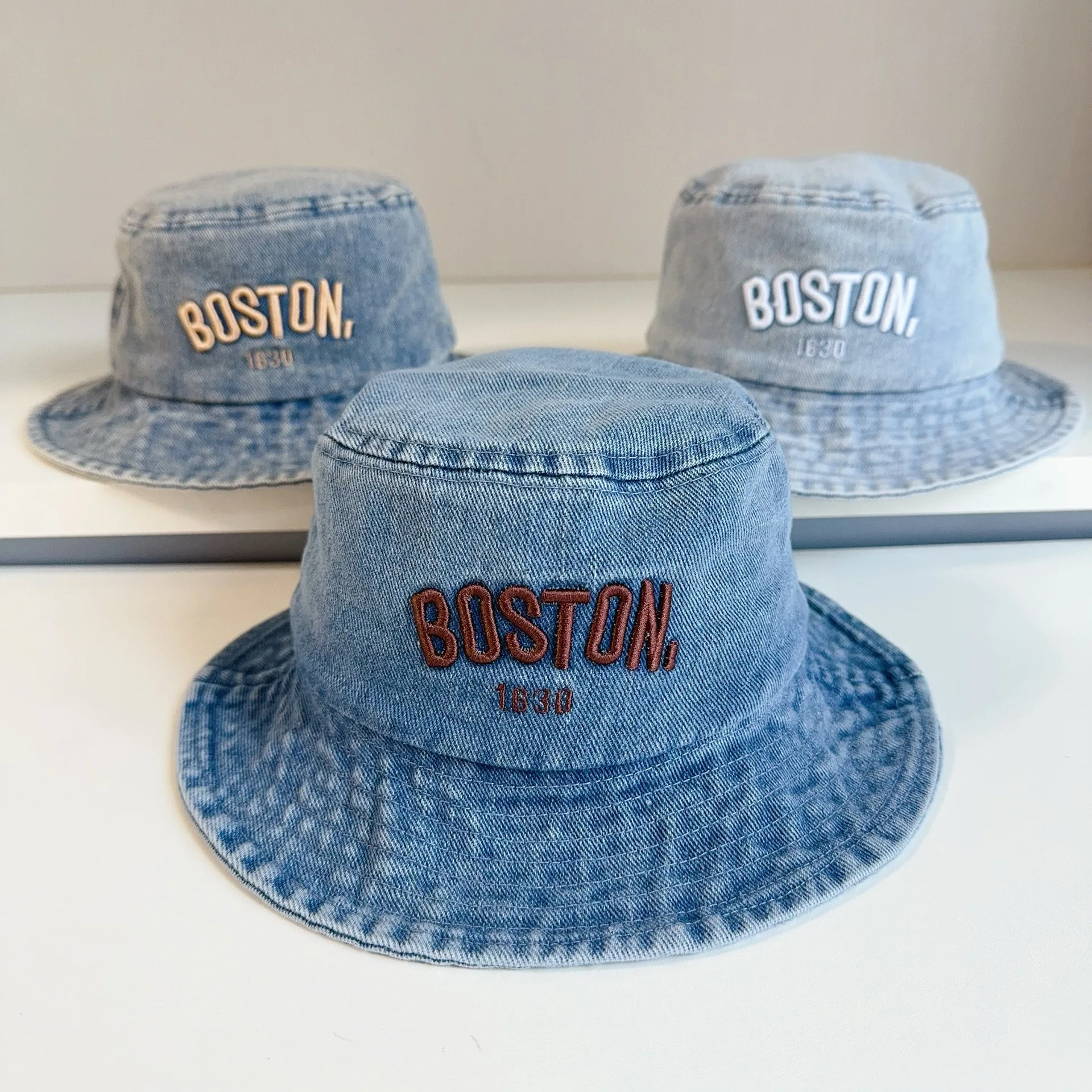 

Children's Cowboy Hats BOSTON Fisherman Hat Spring and Summer Denim Blue Caps for Toddler Kids Boys and Girls Sun Hat