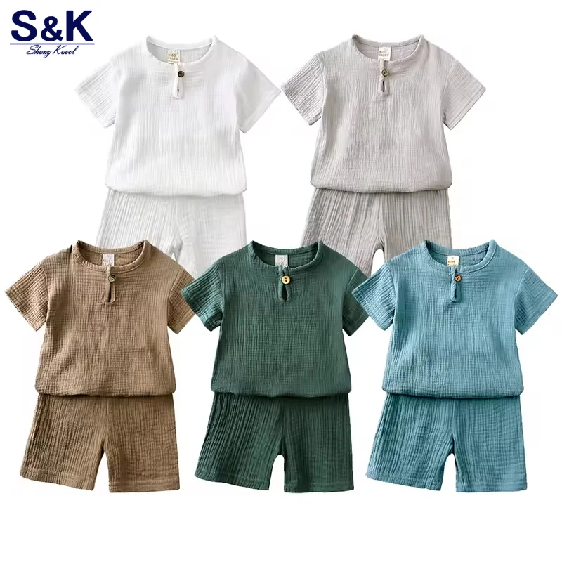 0-7years Summer Children's Clothing Set Boys & Girls Cotton Linen Suits Baby Loungewear Outfit T-shirt Tops + Shorts 2pcs